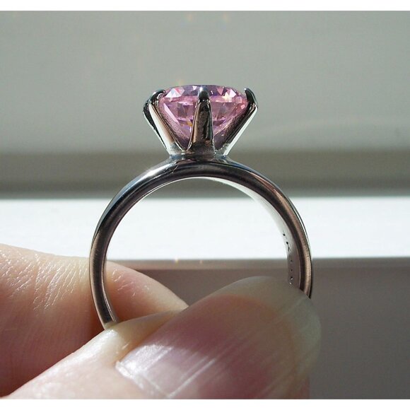 STAINLESS STEEL Simulated Pink Sapphire Solitaire Band Ring - Picture 5 of 16